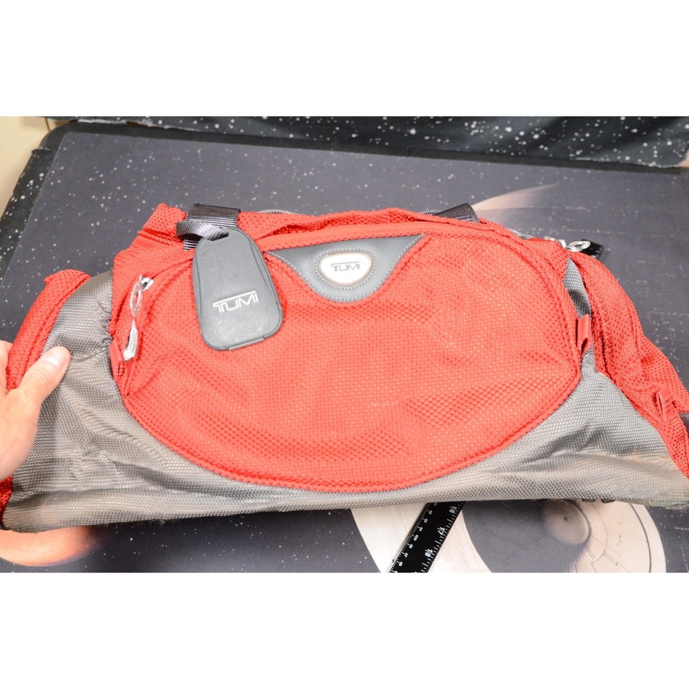 Tumi Red  Nylon Duffel Bag Soft Carry On Travel Gym‎ Adjustable Straps Men